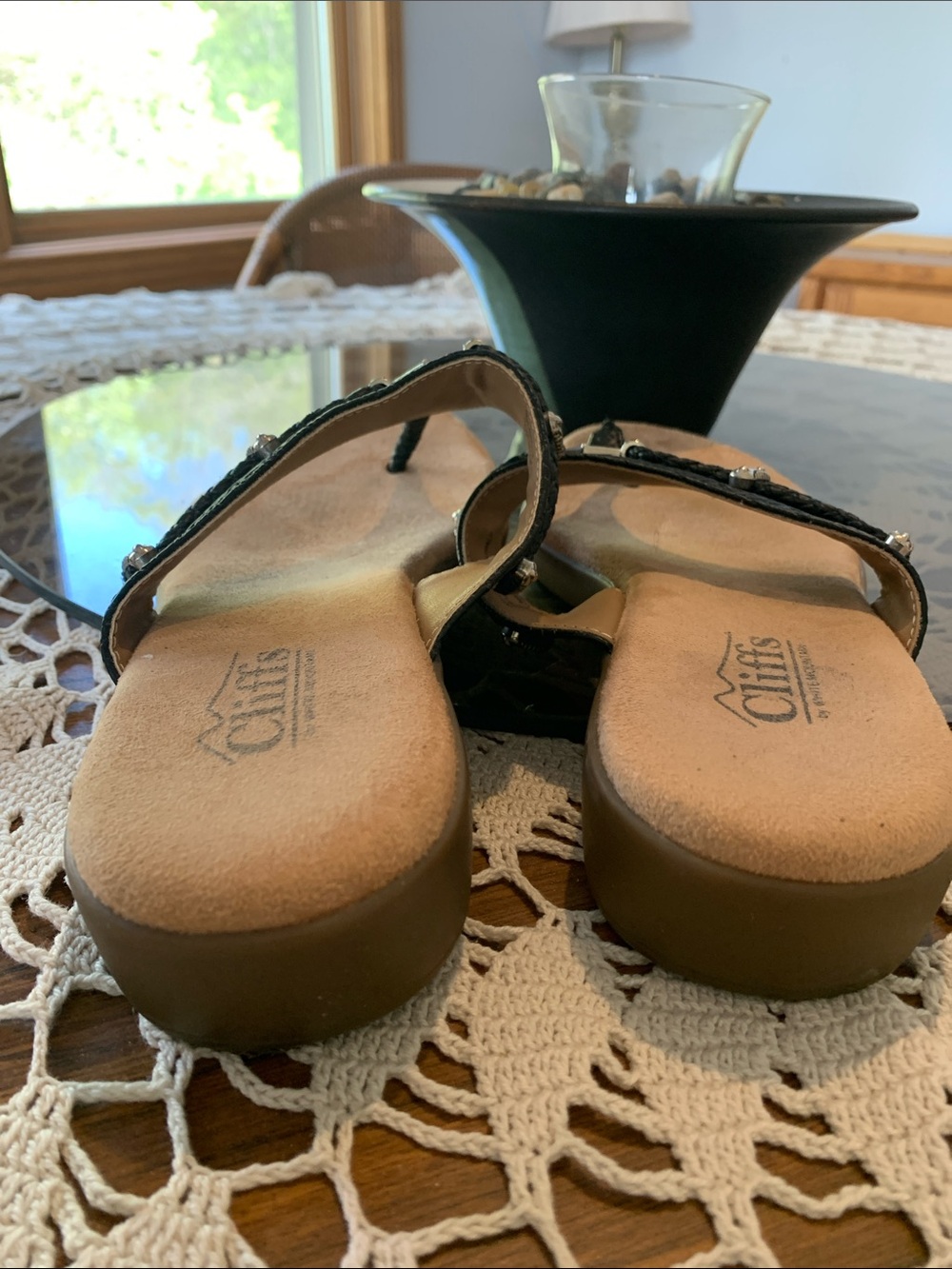 Cliffs by WHITE MOUNTAIN Black Braided Thong Sandals with Silver Accents - Picture 7 of 7